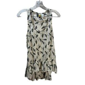 Mimi Chica White Gray‎ Bird Pattern Sleeveless High Low Top Small